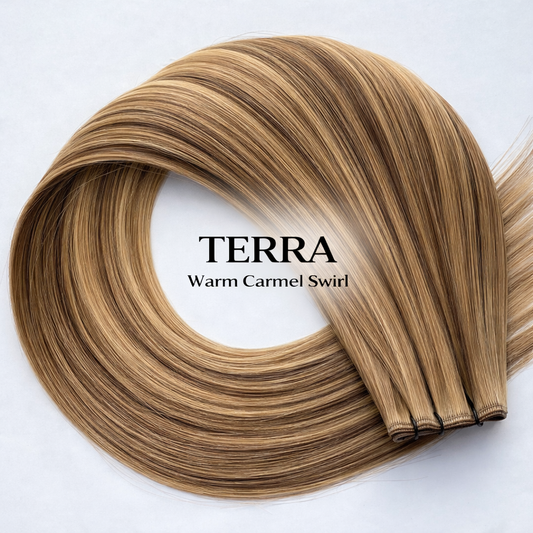 "Terra" Warm Carmel Swirl Hair Extensions